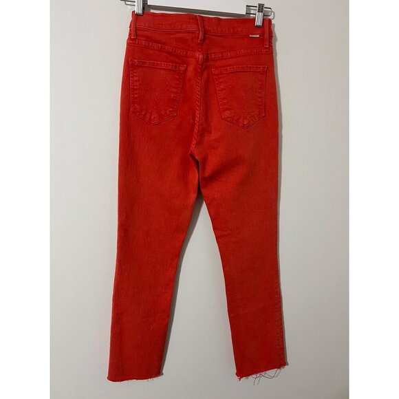 NEW Mother Red The Swooner Rascal Ankle Fray Jeans in Flame Scarlett Size 27 - Picture 7 of 8